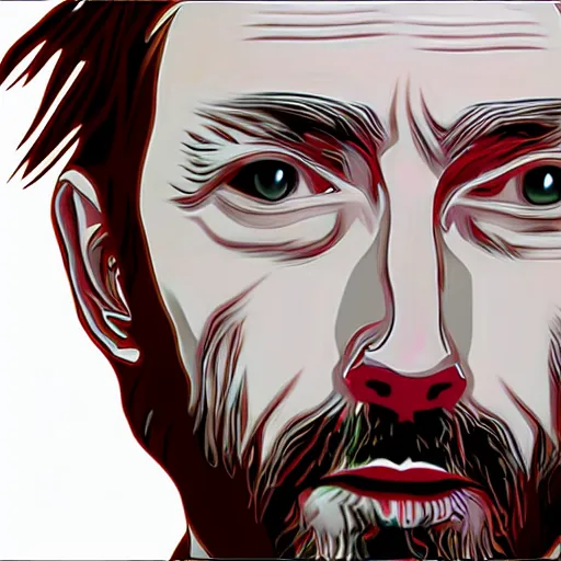 Prompt: thom yorke with sharingan in left eye, pretty face, more details, style by naruto,
