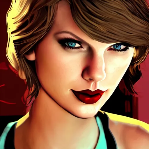 Image similar to taylor swift portrait, borderlands, tales from the borderlands, the wolf among us, comic, cinematic lighting, studio quality, 8 k