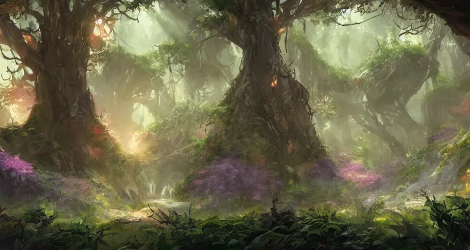 Image similar to Enchanted and magic forest, by D&D Concept Artists