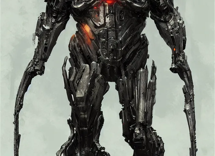 Image similar to willem dafoe as victor stone, full body concept, cyborg, borg, strogg, face of a man, terminator, flesh, quake strogg, doom demon, wolfenstein, monstrous, symmetry, symmetrical, concept art by ruan jia and greg rutkowski