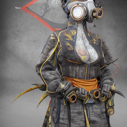 Image similar to japanese solarpunk model in a ceremony with extremely detailed respirators and head gear, inspired by die antwoord beautiful, hand painted textures, cloth physics, deviantart, karol bak, masamune shirow, black and white, beautiful kawaii lighting, photorealistic, concept art, perfect render, 3 d render, pixar, 8 k