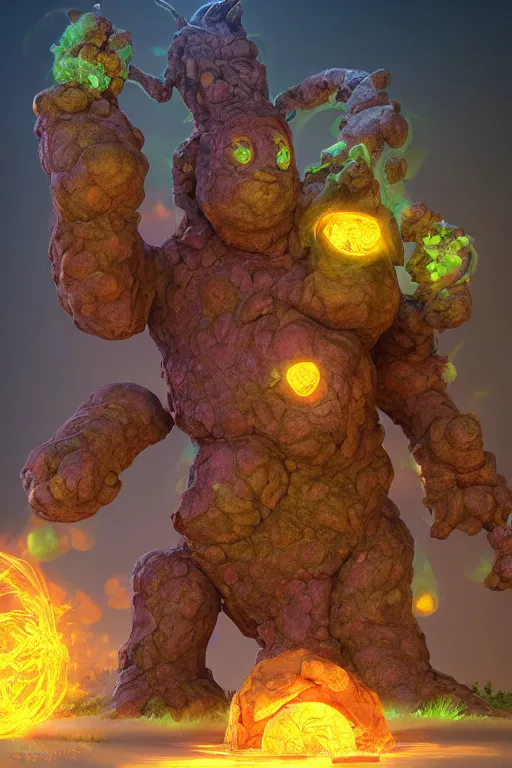 Image similar to arcane fantasy art giant golem elemental wood rock bastion forged gemstone enchanted forest troll, global illumination ray tracing hdr fanart arstation by sung choi and eric pfeiffer and gabriel garza and casper konefal lisa frank zbrush central hardmesh radiating a glowing aura