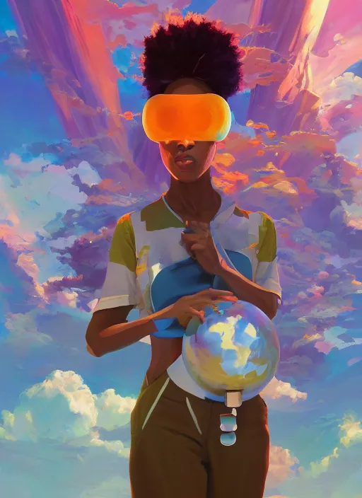 Prompt: afro - futurist artists, paint, brushes and canvas, hacking the metaverse of art | hyperrealistic oil painting | by makoto shinkai, ilya kuvshinov, lois van baarle, rossdraws | afrofuturism, in the style of hearthstone, trending on artstation | dark color scheme