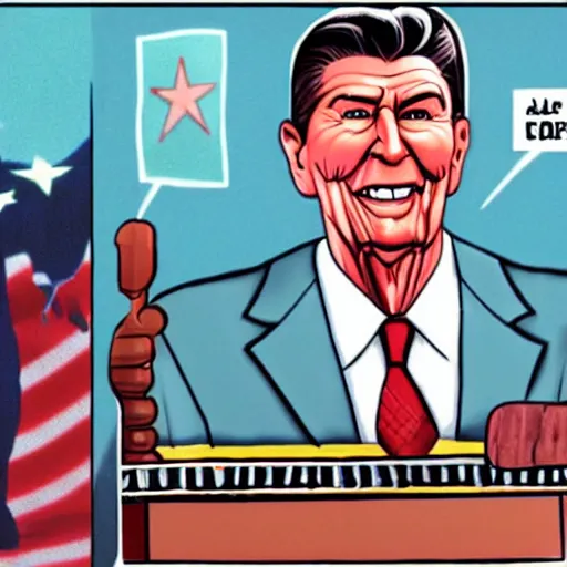 Image similar to claymation ronald reagan vs dinosaur