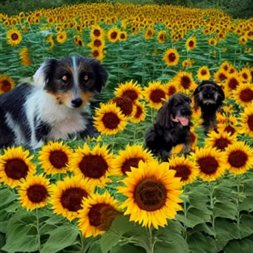 Image similar to little dog made out of sunflowers