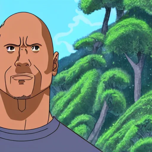 Prompt: A portrait of Dwayne Johnson by Studio Ghibli