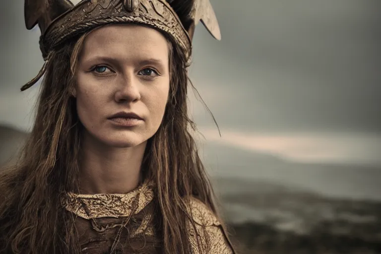 Image similar to portrait of a beautiful Viking woman By Emmanuel Lubezki