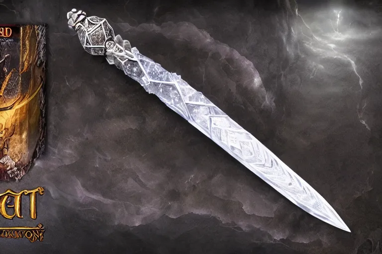 Image similar to A crystal dagger shimmers with an unnatural light, it had been enchanted by a skilled sorcerer, D&D fantasy setting, 4k