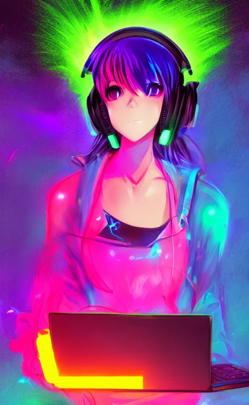 Premium AI Image  Anime character with a neon glow on his face