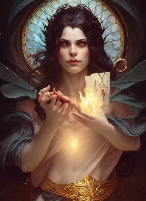 Prompt: beautiful magician, dark fantasy esoteric, D&D, fantasy, cinematic lighting, intricate, elegant, highly detailed, digital painting, artstation, concept art, matte, sharp focus, illustration, art by Artgerm and Tom Bagshaw and Greg Rutkowski and Alphonse Mucha