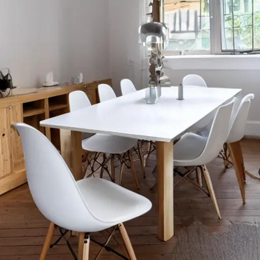 Image similar to a modern fashionable white wooden table design