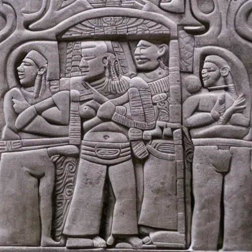 Image similar to Mayan bas relief depicting a funny scene from Seinfeld