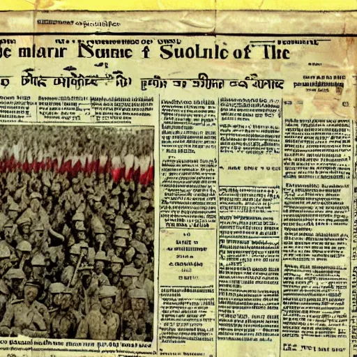 Prompt: the burmese military surrendering to the rebels, newspaper article