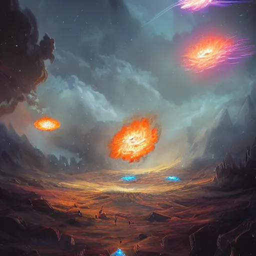 Image similar to rain of burning asteroids, hearthstone art style, epic fantasy style art, fantasy epic digital art, epic fantasy card game art