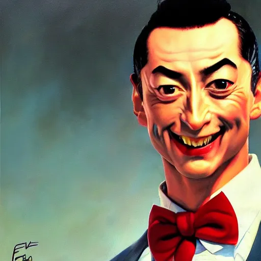 Image similar to ultra realistic portrait painting of pee wee herman as ryu from street fighter, art by frank frazetta, 4 k, ultra realistic, highly detailed, epic lighting