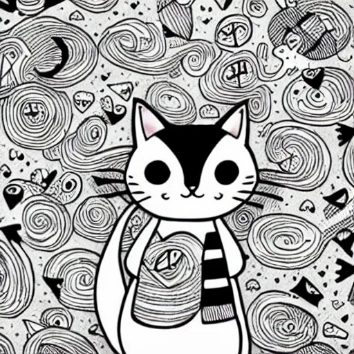 Prompt: Cat Kawaii mcbess, sketch, black and white, aesthetic