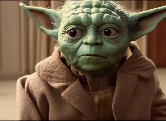 Image similar to a film still of cosplay of yoda in the grand budapest hotel ( 2 0 1 4 ), 4 k