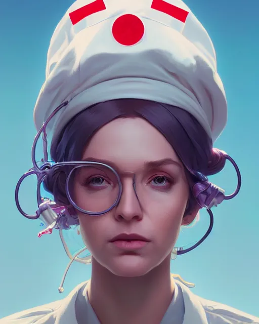 Image similar to highly detailed surreal vfx portrait of a candypunk nurse, stephen bliss, unreal engine, greg rutkowski, loish, rhads, beeple, makoto shinkai and lois van baarle, ilya kuvshinov, rossdraws, tom bagshaw, alphonse mucha, global illumination, detailed and intricate environment