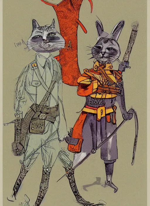 Image similar to a character illustration of an anthropomorphic cat soldier, a 3 d render of an anthropomorphic cat soldier, by jack gaughan, by victo ngai