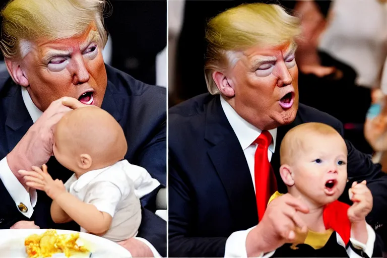 Prompt: donald trump eating a baby