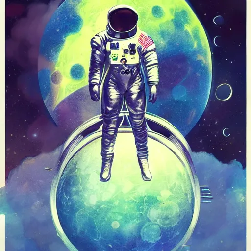 Image similar to an album cover of a man on the moon by Bill Sienkiewicz, afrofuturism, space art, cosmic horror, concept art, apocalypse art, Behance contest winner, featured on CG Society