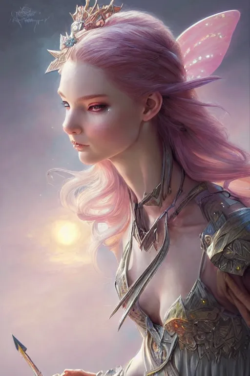 Image similar to fairy princess, highly detailed, d & d, fantasy, highly detailed, digital painting, trending on artstation, concept art, sharp focus, illustration, art by artgerm and greg rutkowski and magali villeneuve