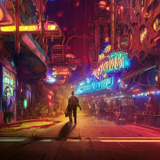 steampunk Las Vegas, fantasy, neon lights, james | Stable Diffusion