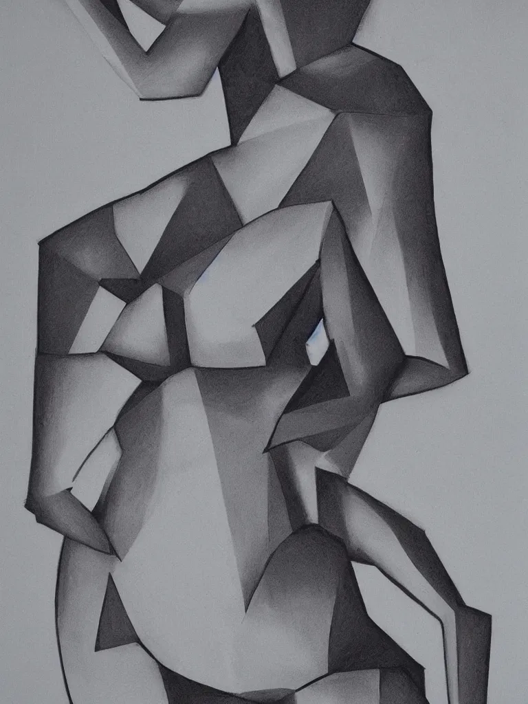 Prompt: geometric shape blocking of woman figure, detailed, charcoal on paper, high contrast