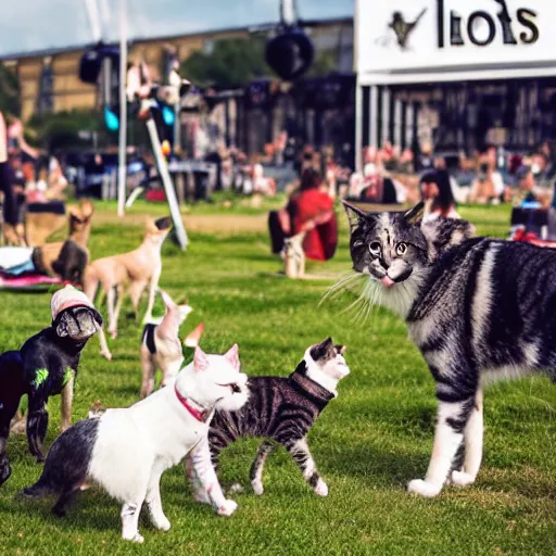 Prompt: cats and dogs at flow festival