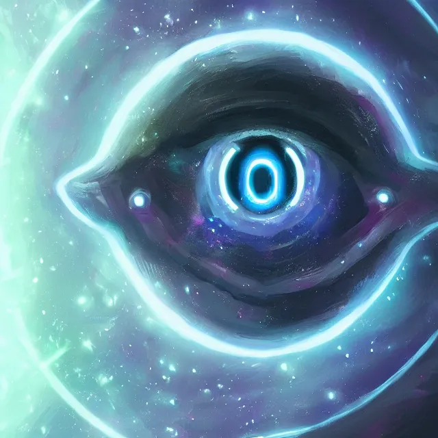 Image similar to a galactic neon eyeball, stars, artstation, digital art