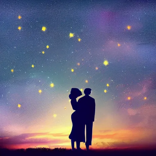 Prompt: Beautiful couple looking at the stars digital art