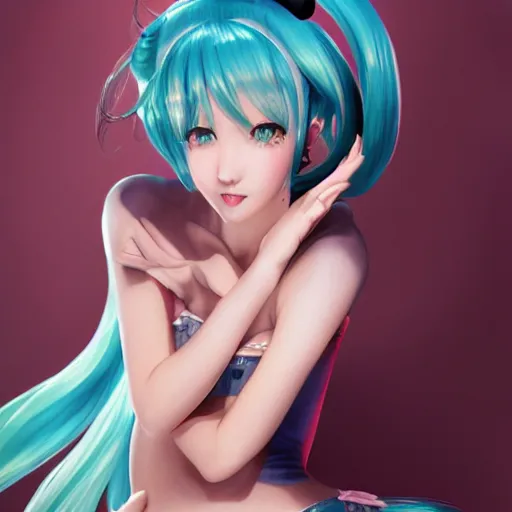 Prompt: Hatsune Miku by Elvgren, Moran, Vargas