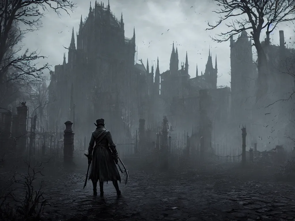 Prompt: bloodborne 2, dark, nighttime, victorian england style, horror, grotesque, serene, haunting, heavy atmosphere, claustrophobic, insanity, High Definition detail, 8K