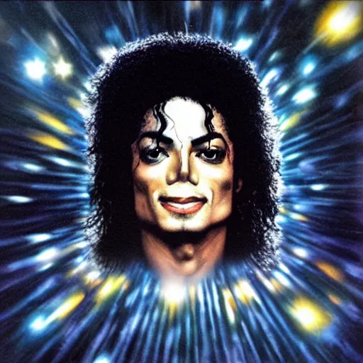 Image similar to michael jackson escaping from a galaxy portal, xscape album cover 2 0 7 7