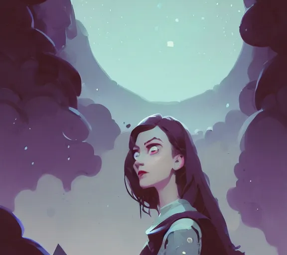 Image similar to portrait woman with stars in her eyes, fantasy, matte painting, illustration, hearthstone, by atey ghailan, by greg rutkowski, by greg tocchini, by james gilleard, by joe fenton, by kaethe butcher, dynamic lighting, gradient light blue, brown, blonde cream and white color scheme, grunge aesthetic