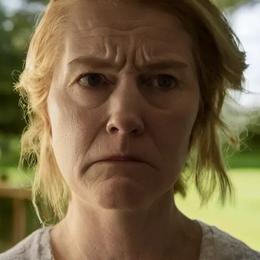 Prompt: Ruth Langmore is sad and angry, portrait photograph, Ozark movie still