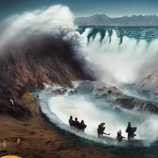 Image similar to 1,700 foot tsunami by Jimmy Nelson and Annie Leibovitz, trending on artstation, 8k resolution