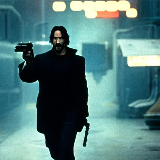 film still neo keanu reeves in blade runner, 8 k w 7 6