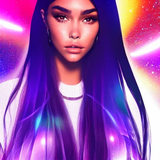 Image similar to madison beer a an intergalactic popstar dancing on a planet, render, blender render, unity render, 4 k wallpaper, art station trending, artstation 4 k coherent, coherent, 4 k, detailed, hyperdetailed, artifact - free, completely coherent, sharp, madison beer