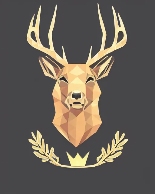 Image similar to 2 d logo, stag wearing a crown, vector line art, polygon