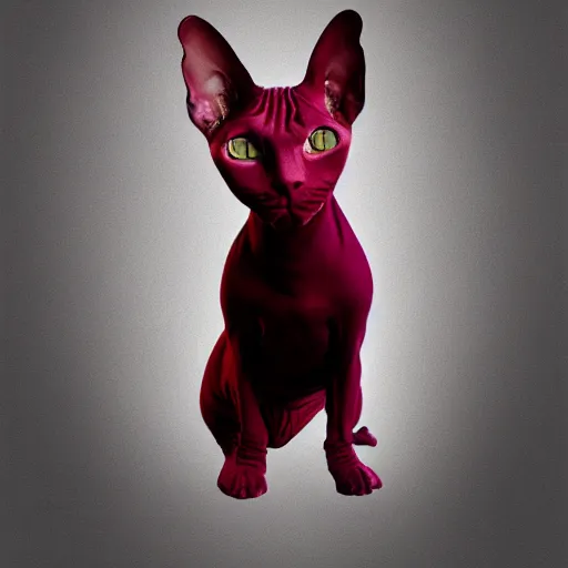 Prompt: a portrait of a humanoid sphynx cat wearing a maroon hoodie, digital art