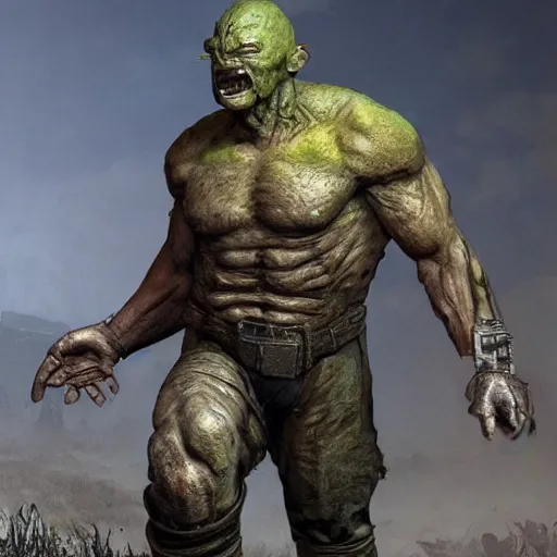 Prompt: super mutant from fallout, hyper realistic, highly detailed, high quality, high resolution