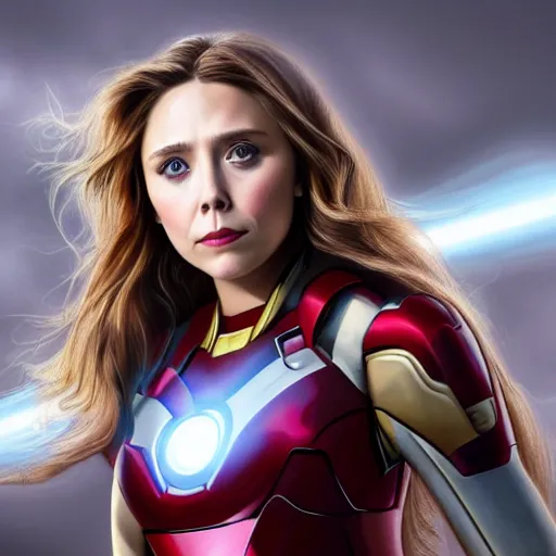 Prompt: Photorealistic art of Elizabeth Olsen as Ironman, full body, action shot, high definition, cinematic, realistic