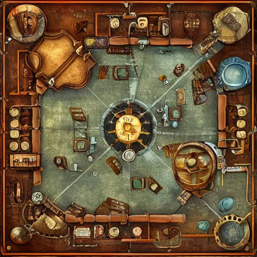 Prompt: roleplaying game table top map a steampunk town, perfect textures, 8k, high details, neat