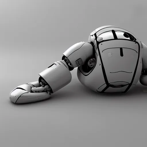 Image similar to deflated robot, non-functional, laying down, flattened, needs air, no fuel