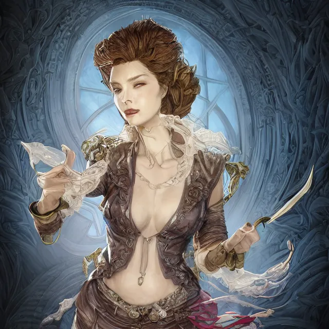 Image similar to the portrait of the lawful evil sorceress lawyer as an absurdly beautiful, graceful, elegant, sophisticated, woman, an ultrafine hyperdetailed illustration by kim jung gi, irakli nadar, intricate linework, bright colors, octopath traveler, final fantasy, unreal engine 5 highly rendered, global illumination, radiant light, detailed and intricate environment