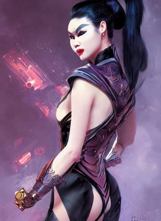 Prompt: A beautiful portrait of a Ming Xi as a villain from Batman, digital art by Eugene de Blaas and Ross Tran, vibrant color scheme, highly detailed, in the style of romanticism, cinematic, artstation, Greg rutkowski