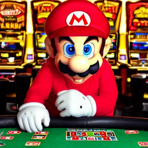 Image similar to mario at the casino, gold coins, smoke, photo