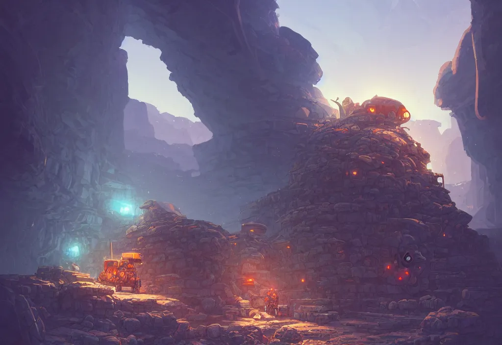 Image similar to chubby futuristic mining cart in a dark cave with piles of rocks in the background, intricate oil painting, high detail illustration, sharp high detail, manga and anime 1 9 9 9, official fanart behance hd artstation by jesper ejsing and makoto shinkai, 4 k,