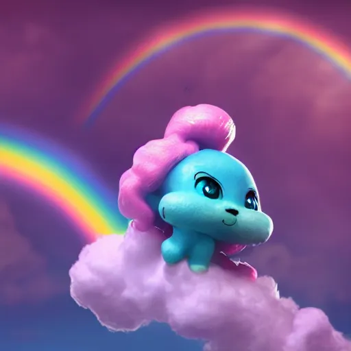 Image similar to cutest tiny fantasy cloud animal, with sprouting rainbow hair, hd, japanese anime artist drawn, dlsr, dream animal cute eyes, trending on artstation, cotton candy, octane render, cinematic